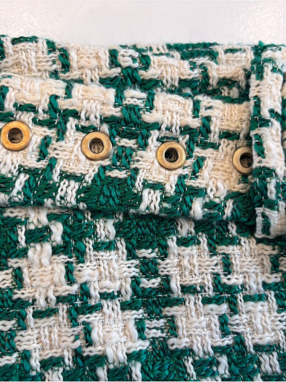 ZARA Green and Cream Houndstooth Tweed Mini Skirt with Eyelet Belt size XL - Picture 6 of 11